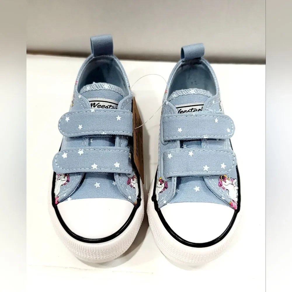 NWT Weestep Toddler Adjustable Velcro Double Strap Unicorn Canvas Sneakers Sz 6